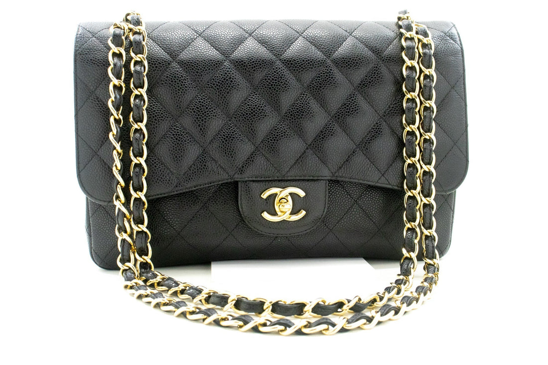 Top Quality Chanel Classic Large 11" Grained Calfskin Chain Shoulder Bag Black