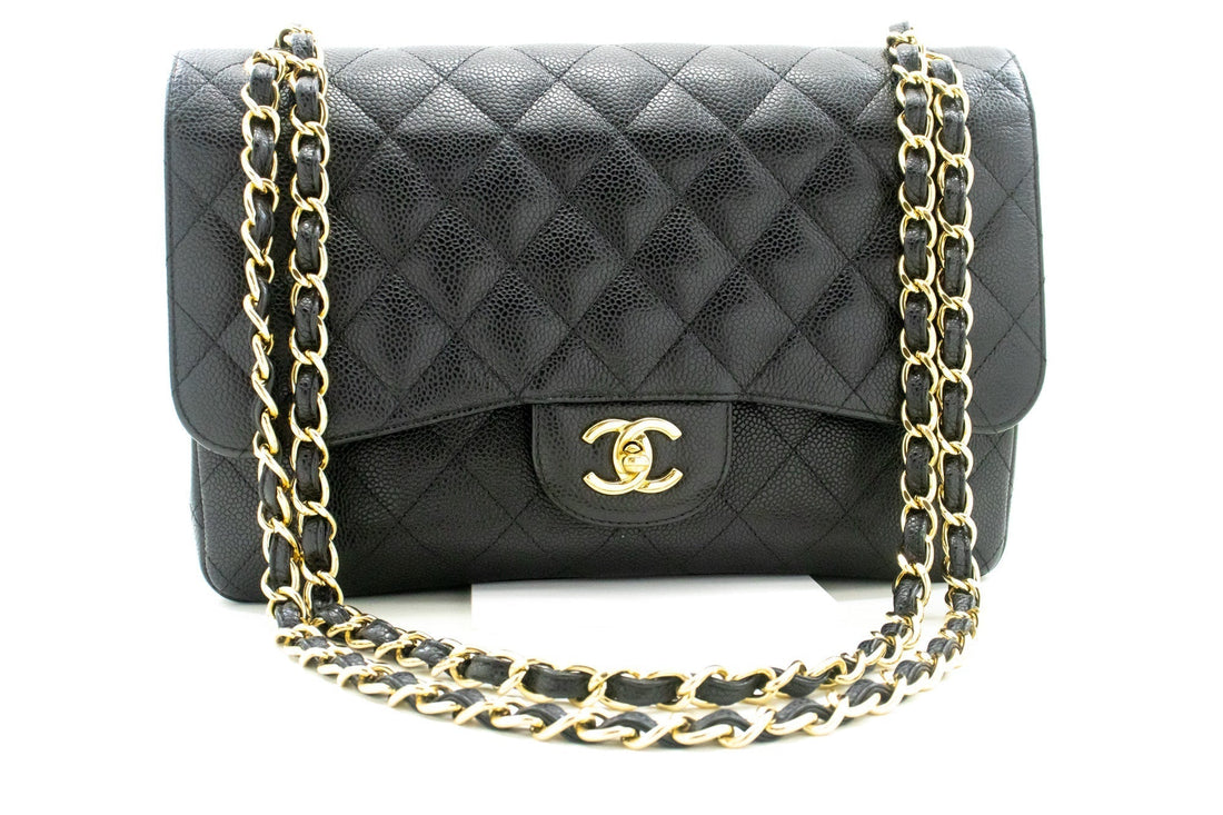Chanel Classic Large " Grained CalBNkin Chain Shoulder Bag Black