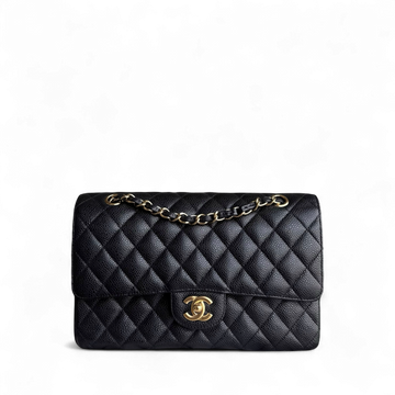 Chanel Classic Flap Medium - Togo/epsom/caviar/clemence/callfskin/cowhide/lambskin 25CM Quilted Grained CalBNkin Black Gold Hardware Series 14