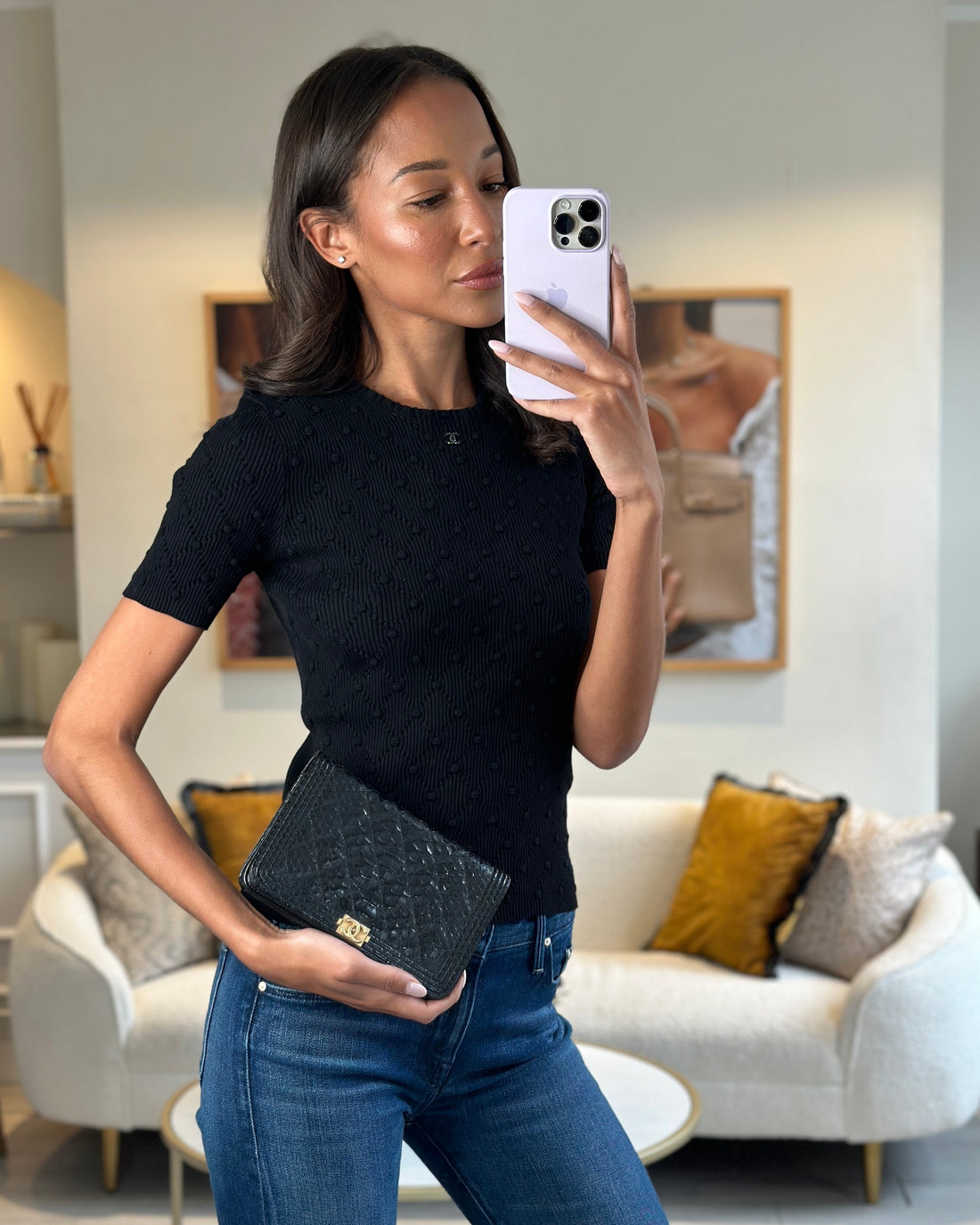 Pearl Street Bags Chanel Black Python Boy Wallet on Chain Bag with Antique Gold Hardware