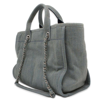 CHANEL Deauville Chain Tote Light Blue AS3257 Denim Size Small