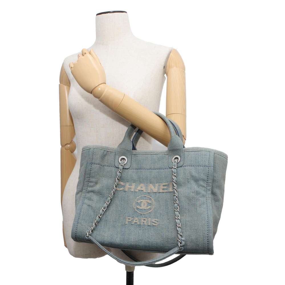 CHANEL Deauville Chain Tote Light Blue AS3257 Denim Size Small