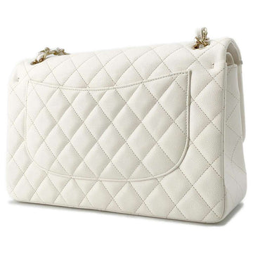 CHANEL Matelasse W Chain W Flap Shoulder Bag White A58600 Caviar Leather Size 30