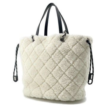 CHANEL Coco Neige 2wayShoulder White/Black AS0981 Mouton Tweed Leather