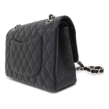 CHANEL Matelasse Double Chain Double Flap Shoulder Bag Black A01112 Caviar Leather Size 25