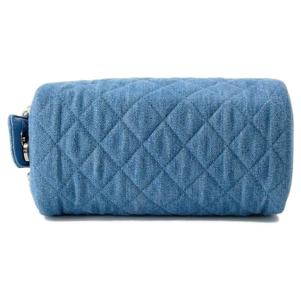 CHANEL Matelasse Cosmetic Pouch 24CR Light Blue AP3702 Denim