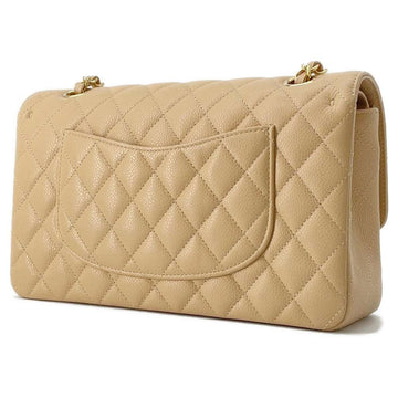 CHANEL Matelasse W Flap ChainShoulder Bag Beige A01112 Caviar Leather Size 25