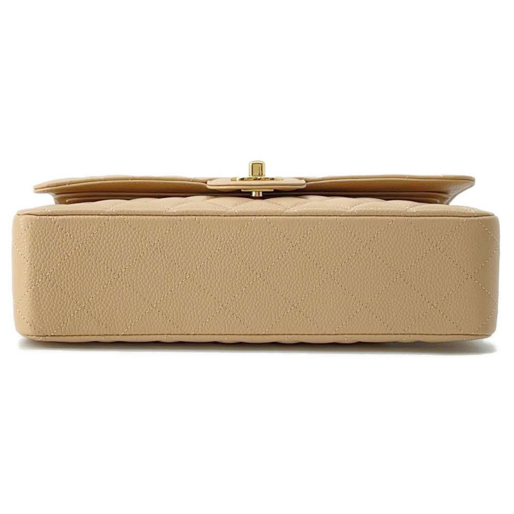 CHANEL Matelasse W Flap ChainShoulder Bag Beige A01112 Caviar Leather Size 25