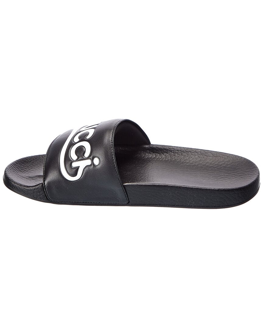 Gucci Kitty Logo Leather Slide