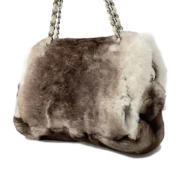 CHANEL Lapin ChainShoulder White/Brown Lapin Size 25