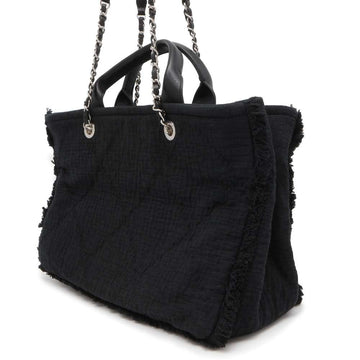 CHANEL CC Logo 2WAY Shopping Tote Black A57180 Cotton Leather Size Large