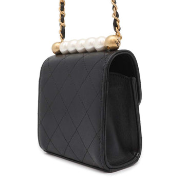 CHANEL Matelasse Pearl ChainShoulder Bag Black Leather