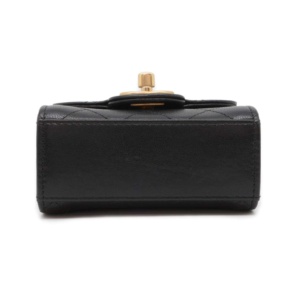 CHANEL Matelasse Pearl ChainShoulder Bag Black Leather