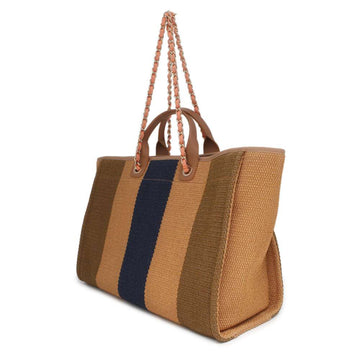 CHANEL Deauville Beige/Khaki/Navy A67001 Straw Leather Size GM