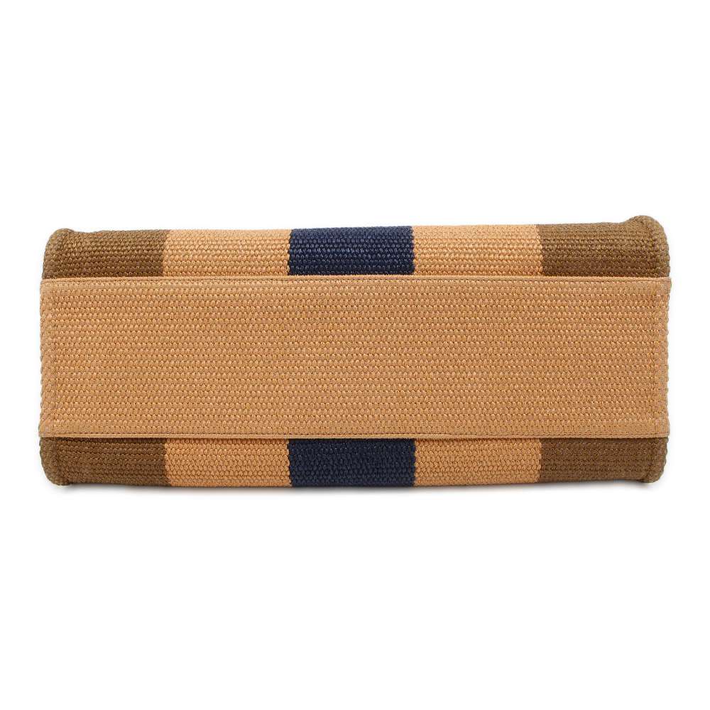 CHANEL Deauville Beige/Khaki/Navy A67001 Straw Leather Size GM