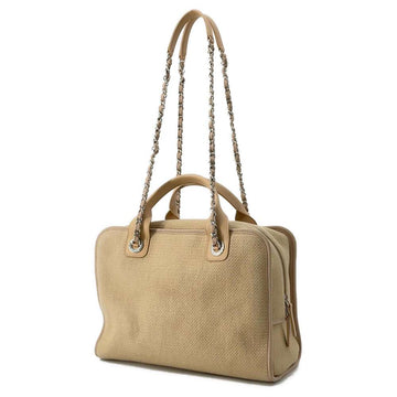CHANEL Deauville Beige A92750 Canvas Leather