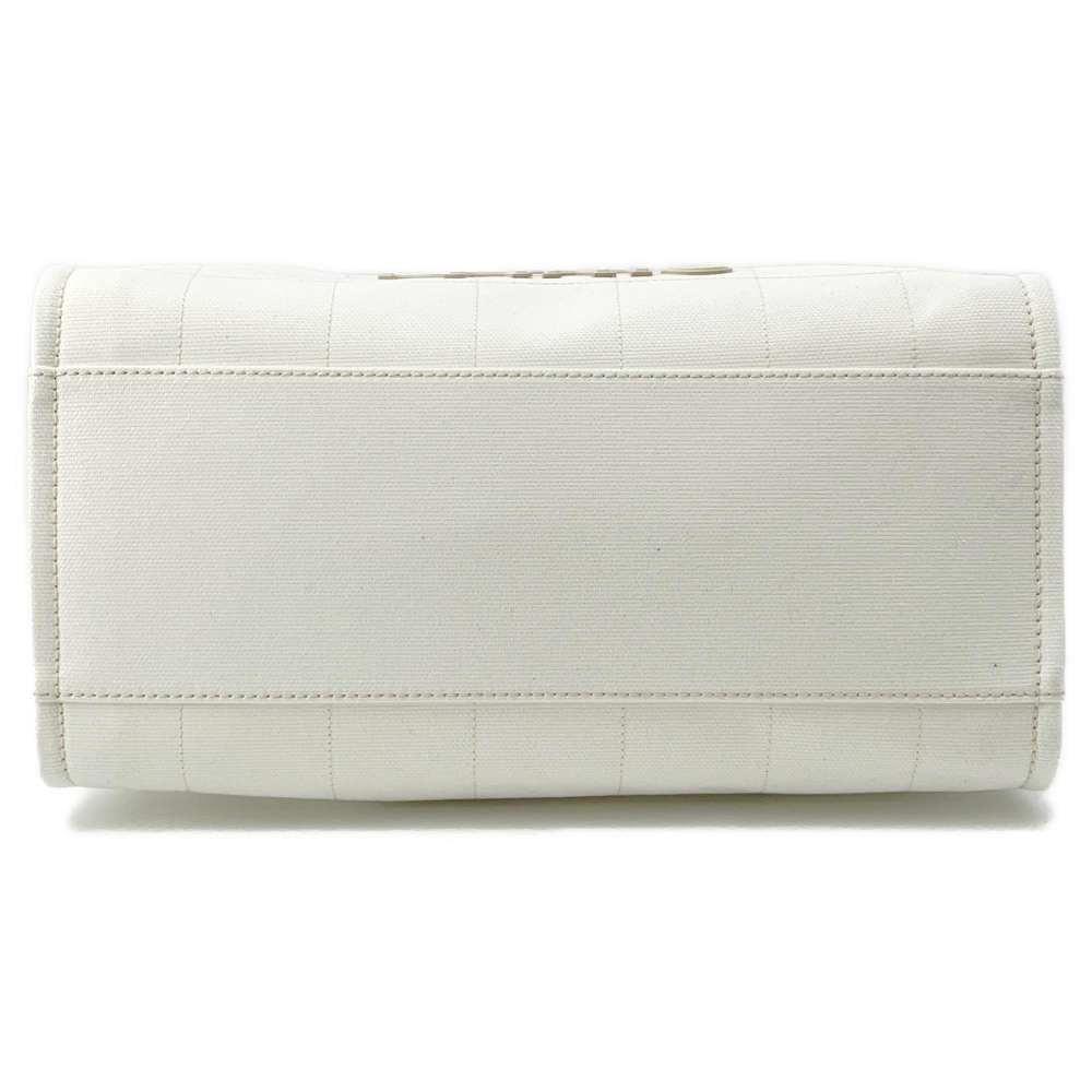CHANEL Deauville Tote Bag White A66941 Canvas Leather Size GM