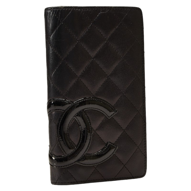 Chanel Combon Line Cocono mark Long Wallet Two Foldable Wallet Black Leather Lady  Chanel [s]