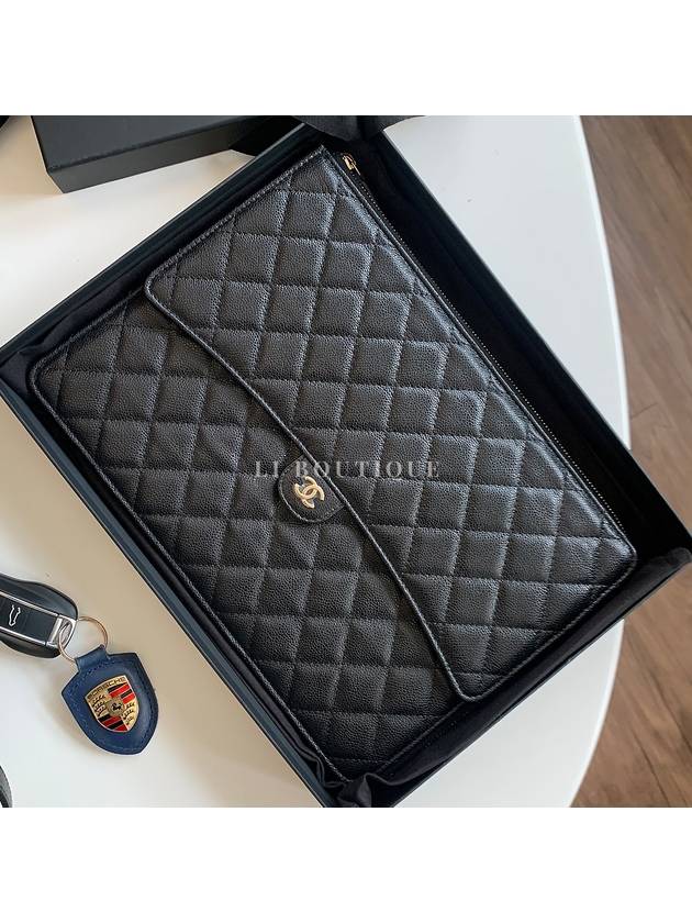 CC Logo Classic Flap Caviar Clutch Bag Black Chanel