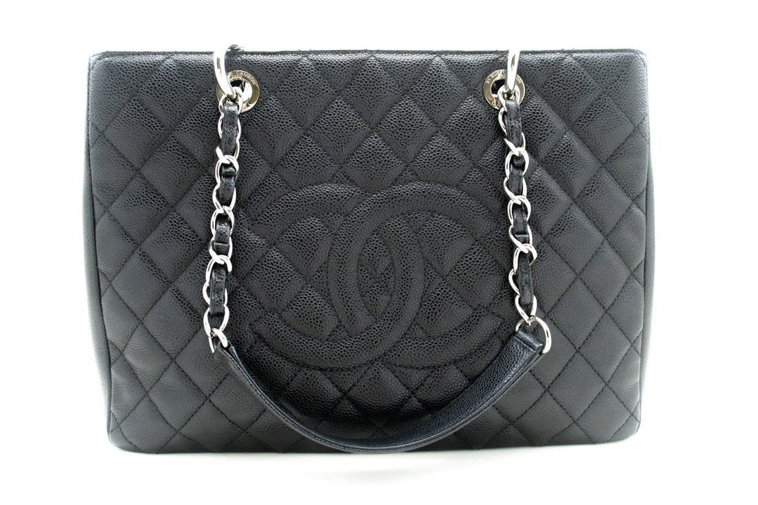 Top Quality Chanel Caviar GST 13" Grand Shopping Tote Chain Shoulder Bag Black