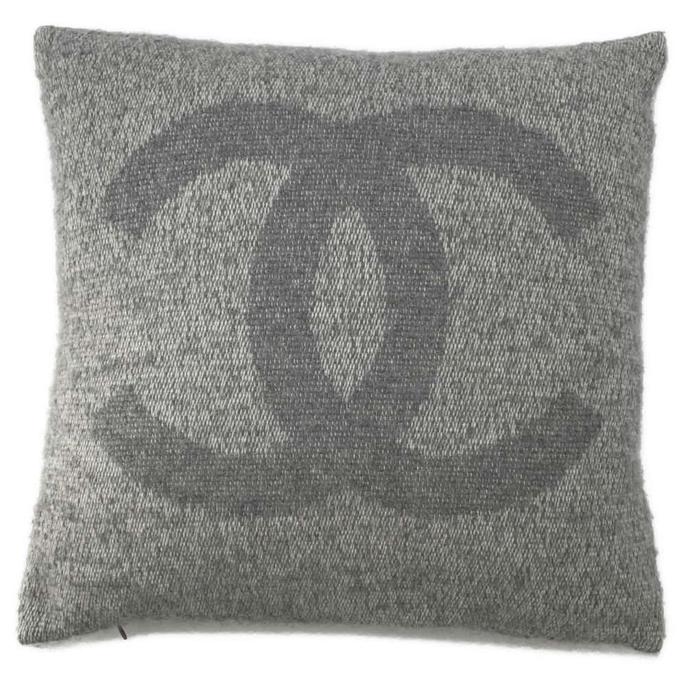 CHANEL CC Logo Cushion Gray Cashmere94% Silk6%