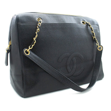 Top Quality Chanel Caviar Big Large Chain Shoulder Bag Black Leather Gold Zip