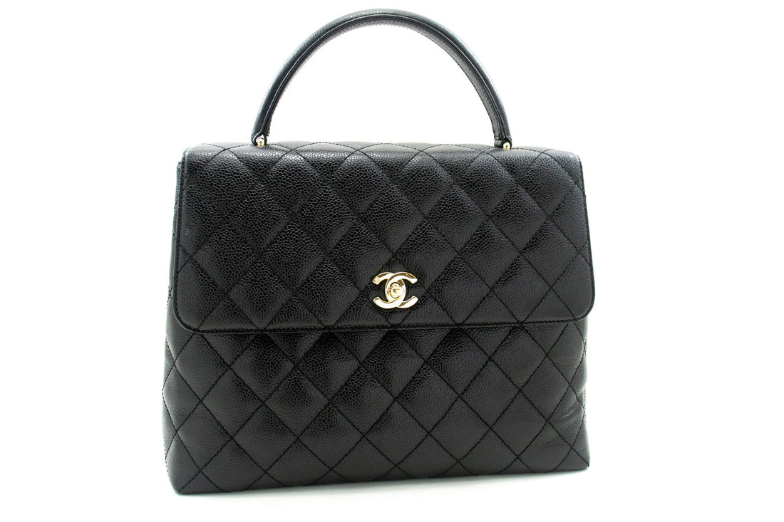 Top Quality Chanel Caviar Handbag Top Handle Bag Kelly Black New Leather Gold