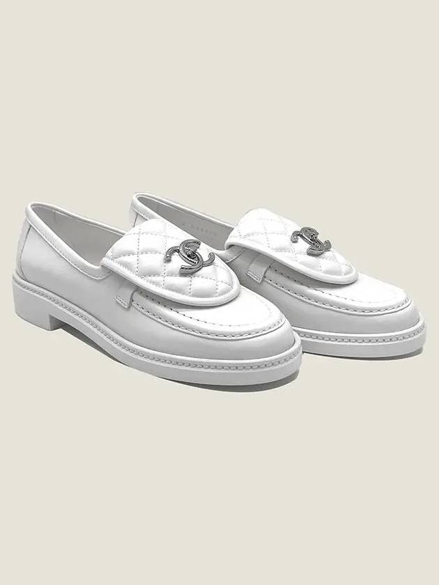 CC Logo Quilted Tab Loafers White Chanel