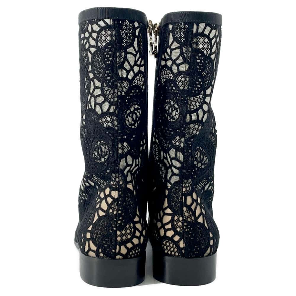 CHANEL Embroidery Grosgrain short boots BlackG45519 race Size 37C