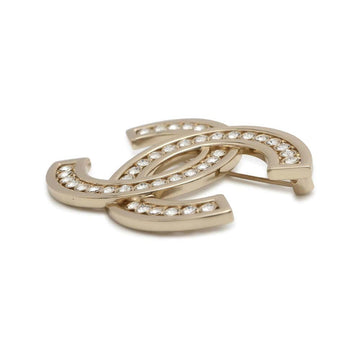 CHANEL CC Logo Brooch Champagne Gold Metal Rhinestone