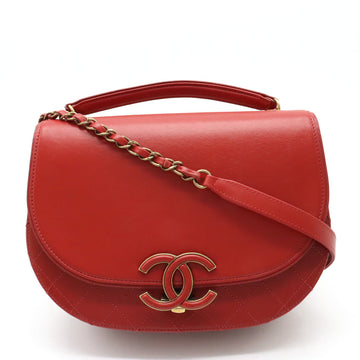 Chanel Coconut Matrasse Chain Shoulder Bag Posket 2WAY Leather Red Gold  A93461