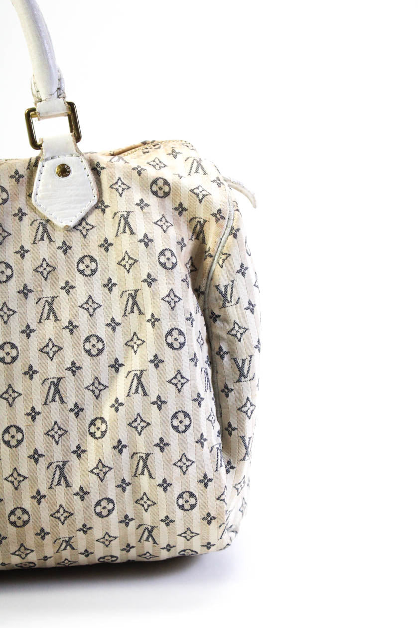 Louis Vuitton Canvas Mini Lin Monogram Print Double Handle Speedy 30 Handbag White Tan