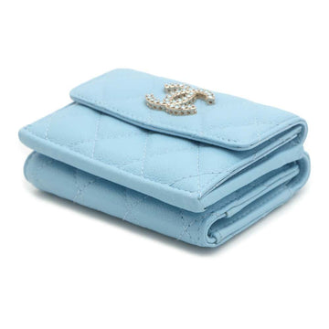 CHANEL Matelasse flap wallet Light BlueAP3397 Caviar Leather