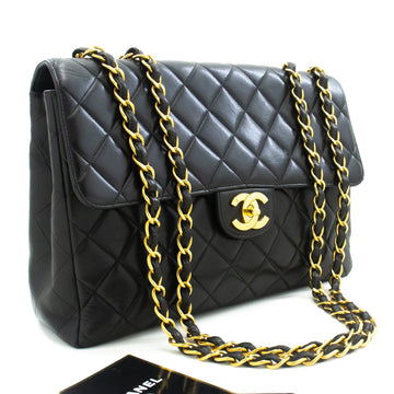 Top Quality Chanel Classic Large 11" Chain Shoulder Bag New Black Lambskin