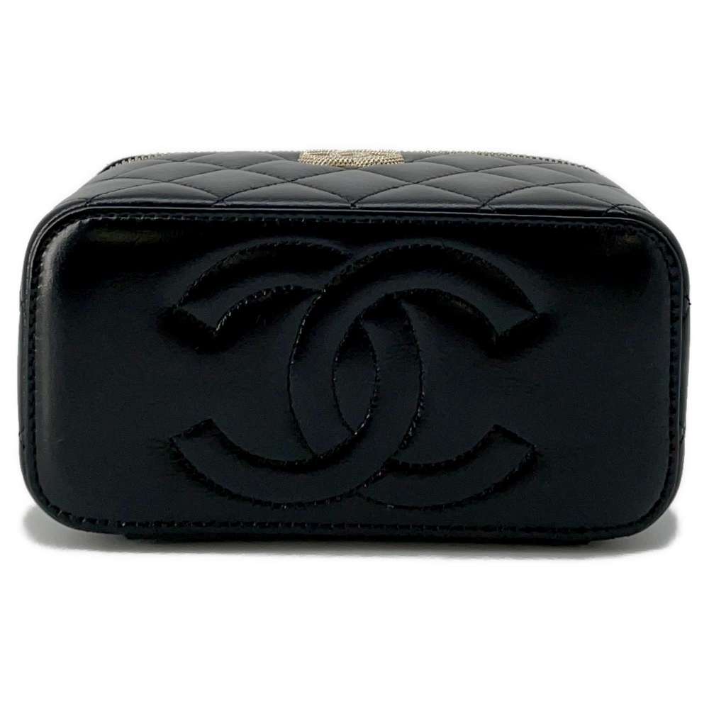 CHANEL Matelasse 2wayShoulder Vanity with Pearl Handle Black Lambskin