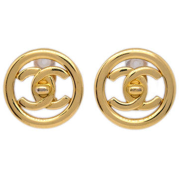 Chanel Turnlock Button Earrings Gold Clip-On 97P