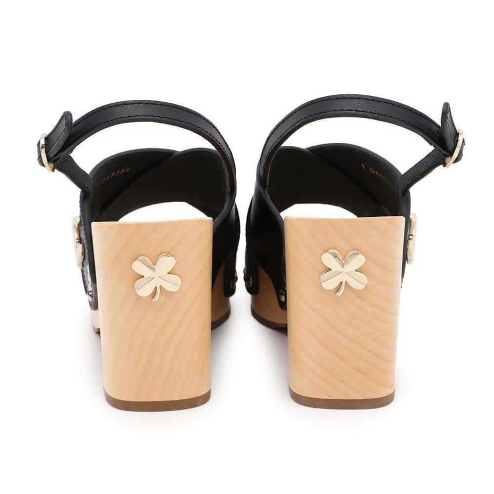 CHANEL Four-leaf clover CC Logo Sabo Sandals Black/NaturalG45389 Wood Leather Size 36C