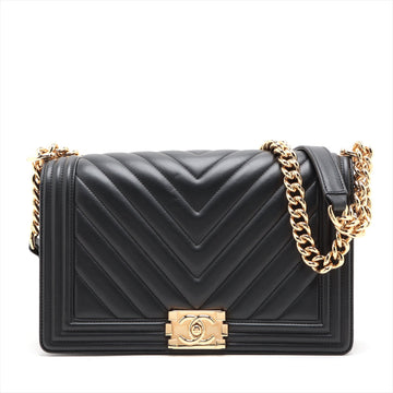 Chanel Boy  Chanel 28   Chain Shoulder Bag Black Gold  28th A92193