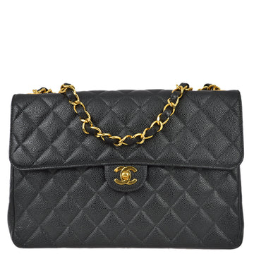 Chanel Black Caviar Jumbo Classic Flap Shoulder Bag