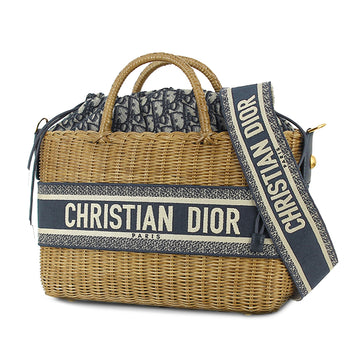 Dior Wicker Basket Bag Brown Raffia Oblique Canvas