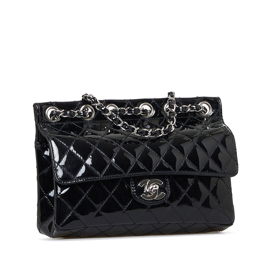 Chanel CC Chain-Through Flap Bag Medium Black  Leather Silver