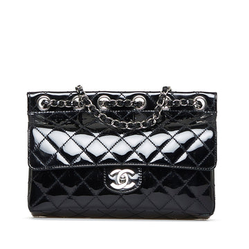 Chanel CC Chain-Through Flap Bag Medium Black  Leather Silver