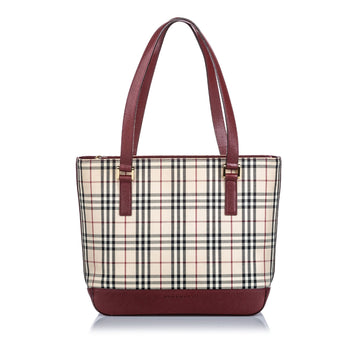 Burberry Brown Beige Canvas Fabric Ho Check Tote Bag UNITED KINGDOM