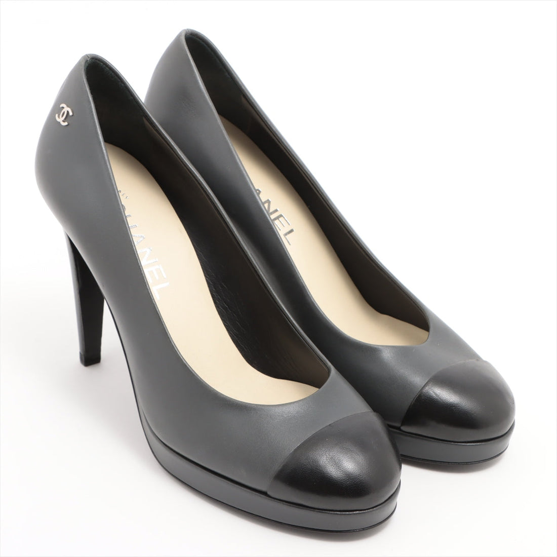 Chanel Coco Leather Pump 38C  Black X Grey G30389