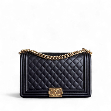 Chanel Boy New Medium - CalBNkin 28CM Quilted Black Gold Hardware Series 20