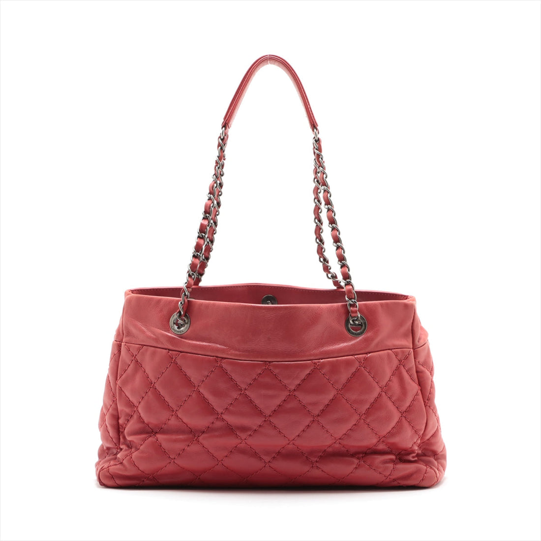 Chanel Coco Leather Chain Top Bag Red Black X Silver G  18th