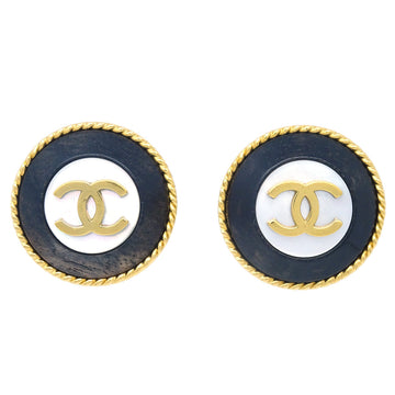 Chanel Gold Black Button Earrings Clip-On 95P