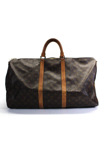 Louis Vuitton Womens Keepall Bandouliere 55 Brown Monogram Canvas Duffle Handbag