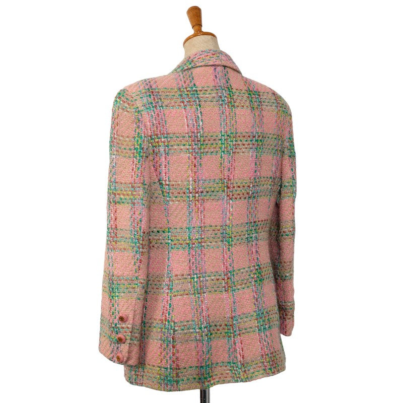 Chanel Check Cocono mark Button Terrard Jacket Pink Multicolor Wool Silk Ladies CHANEL