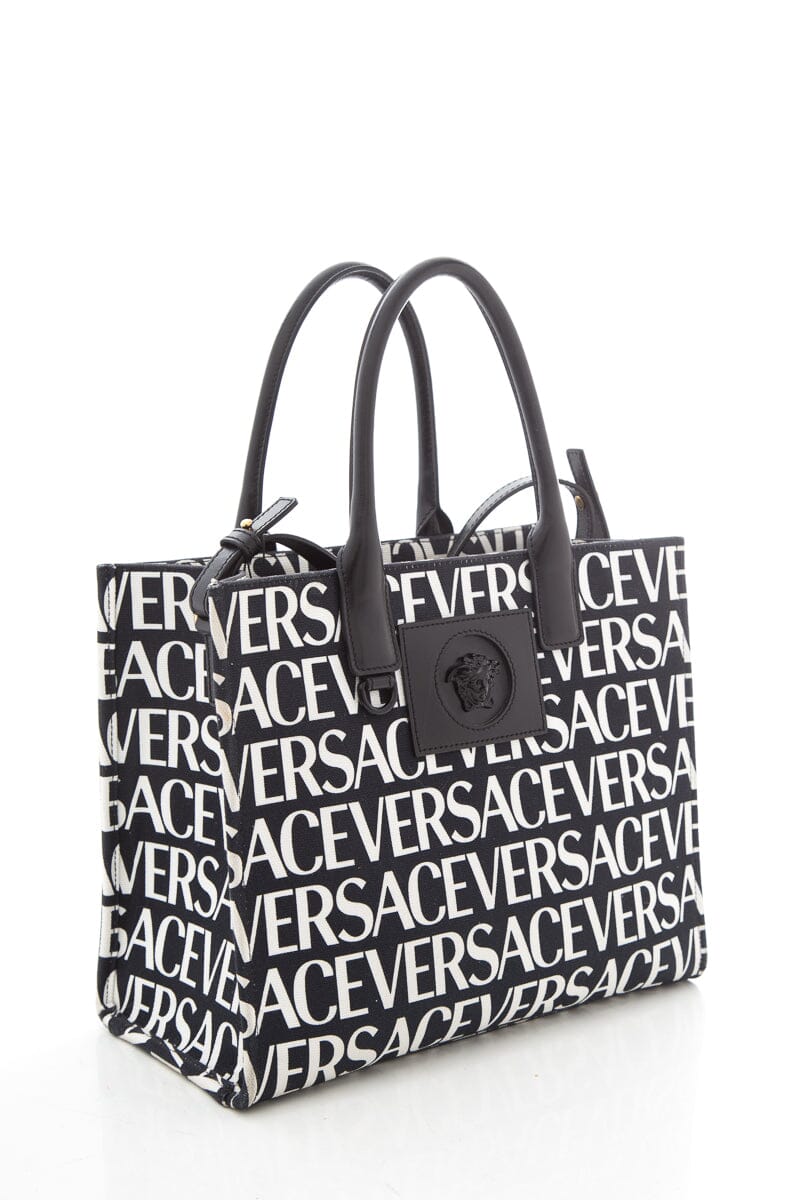 Versace Black & White Logo Canvas Tote